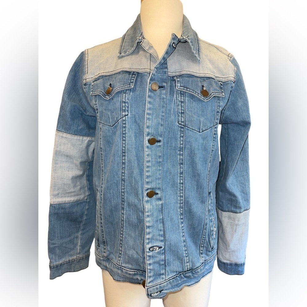 Blue Sixteen Women's Jacket M/L Blue 2 Tone Pockets Collared Long Sleeve Button